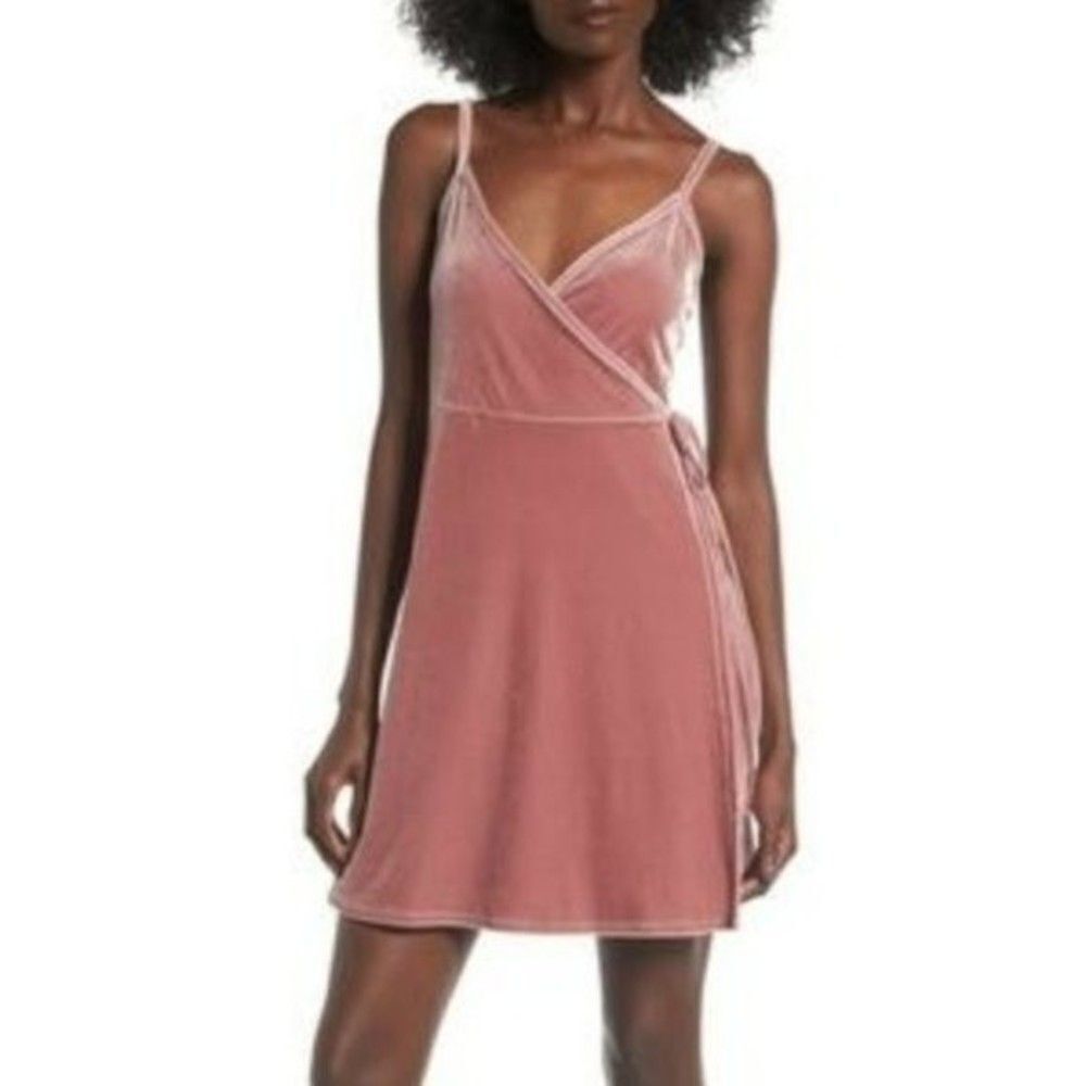 Bp pink velvet tie side wrap cami dress size small
